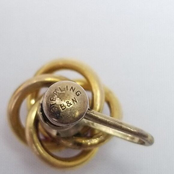 Vintage Sterling Silver Red Rhinestone Knot Design Clip On Earrings, Signed B+N - Picture 5 of 8